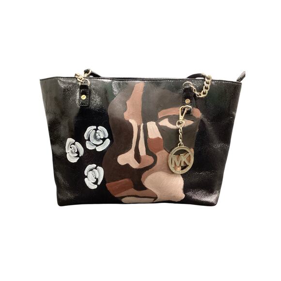 Michael Kors Tote Women’s 1Size Lacquer Leather Painted Face-Art By Local Artist - Picture 1 of 10